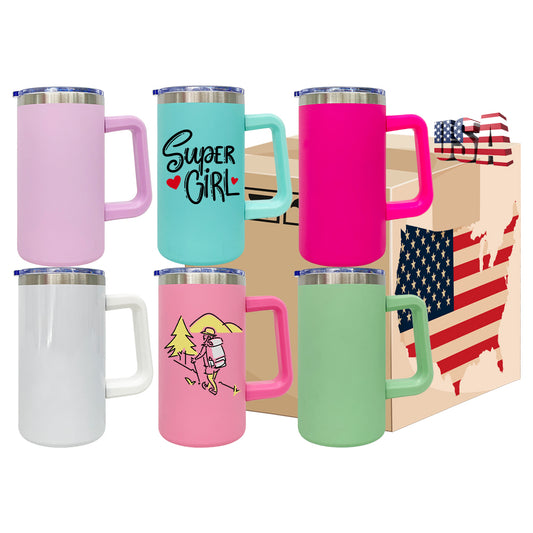 20oz Chubby Macaron White Blank Sublimation Tumbler Coffee Mug with Removable Plastic Handle-CNLCA
