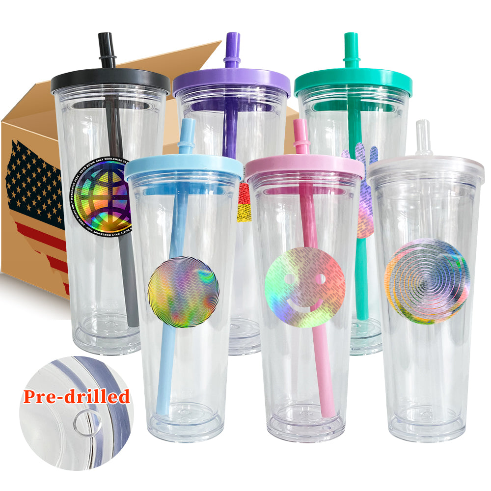 24oz Double Wall Snow Globe Boba Plastic Acrylic Tapered Cup Tumbler with Predrilled Hole-CNLCA