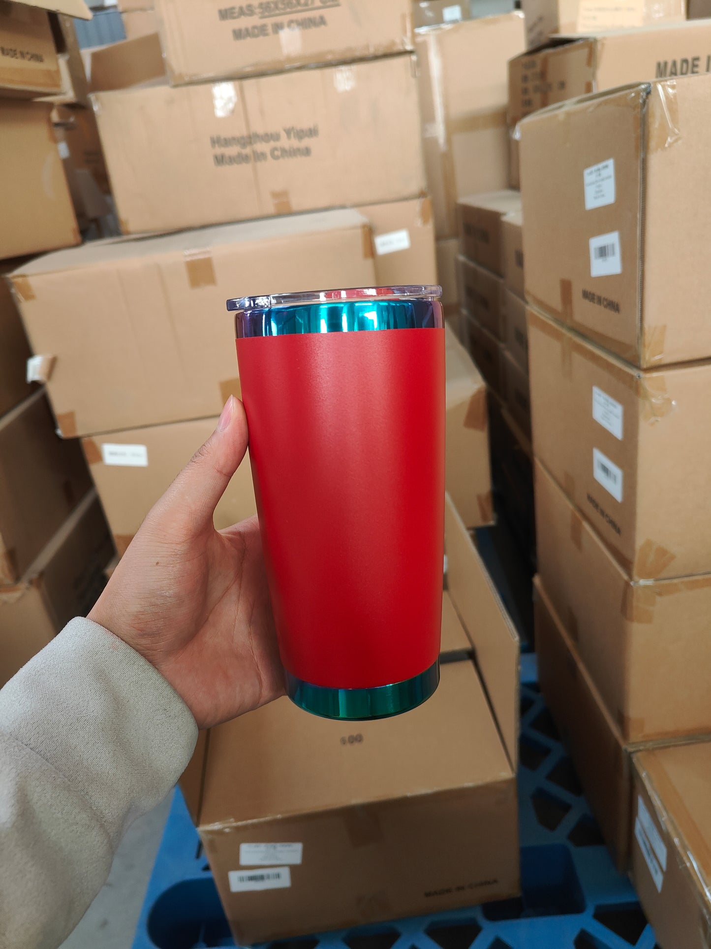 20oz Magnetic Lid Mirror Green Plated Underneath Powder Coated Stainless Steel Coffee Tumbler-CNLCA