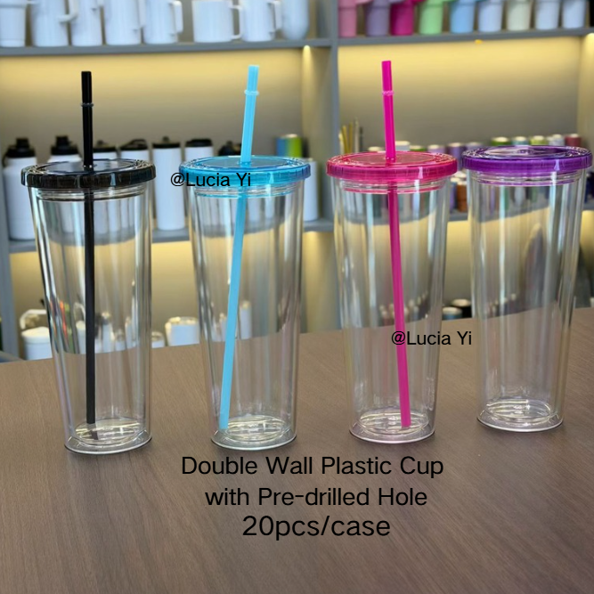 750ml Double Wall Snow Globe Plastic Cup Tapered Tumbler for DIY with Pre-drilled Hole and Plug-CNLCA