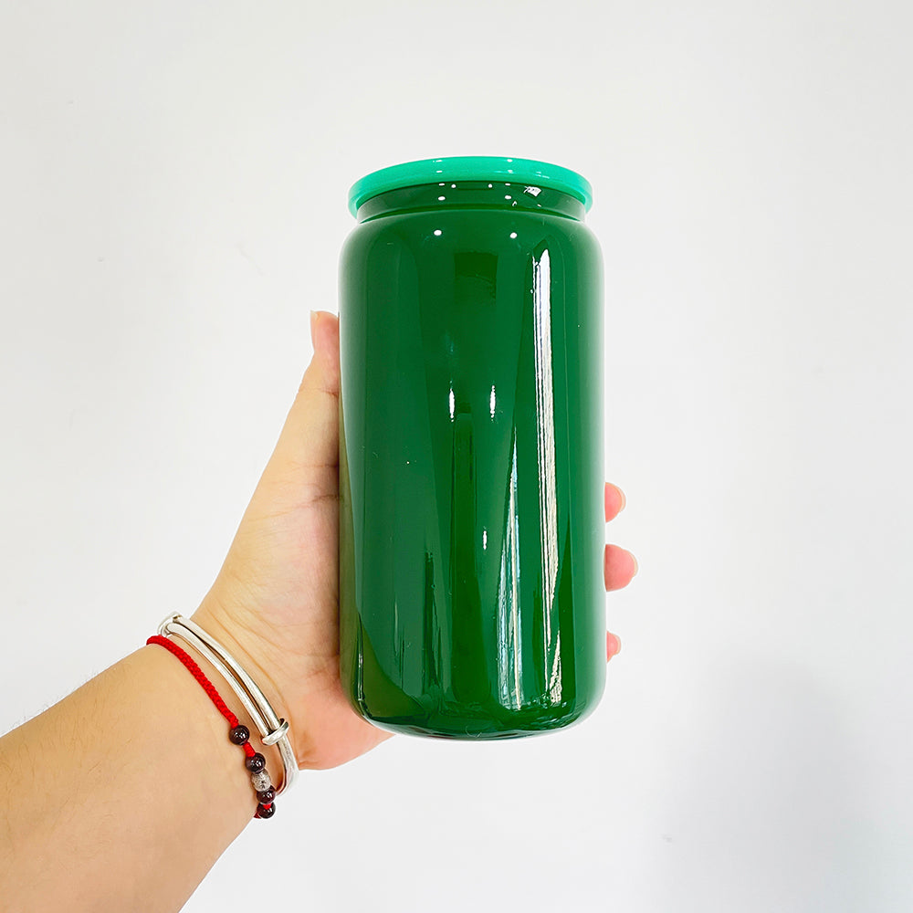 16oz Christmas Red Green Color Glass Can with PP Lids Beer Can-USLCA