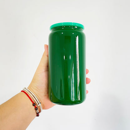 16oz Christmas Red Green Color Glass Can with PP Lids Beer Can-USLCA