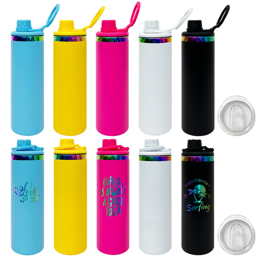 Powder Coated 20oz Rainbow Plated Underneath Sport Straight Tumbler Water Bottle with Two Lids for Laser-CNLCA