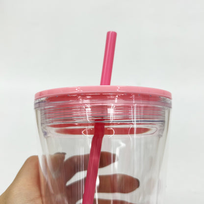 16oz Double Wall Snow Globe Tapered Plastic Cup Tumbler with Predrilled Hole-CNLCA