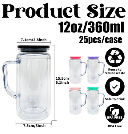 12oz Inner 16oz Outer Double Wall Snow Globe Plastic Acrylic Cup Tumbler with Handle Pre Drilled Hole and Plug-CNLCA