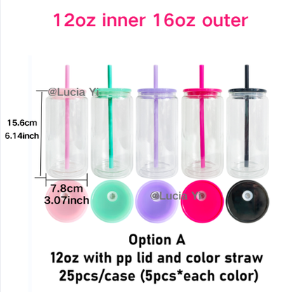 12oz & 15oz Sublimation Snow Globe Double Wall Glass Cans With PP Lids And Colorful Straw - USLCA