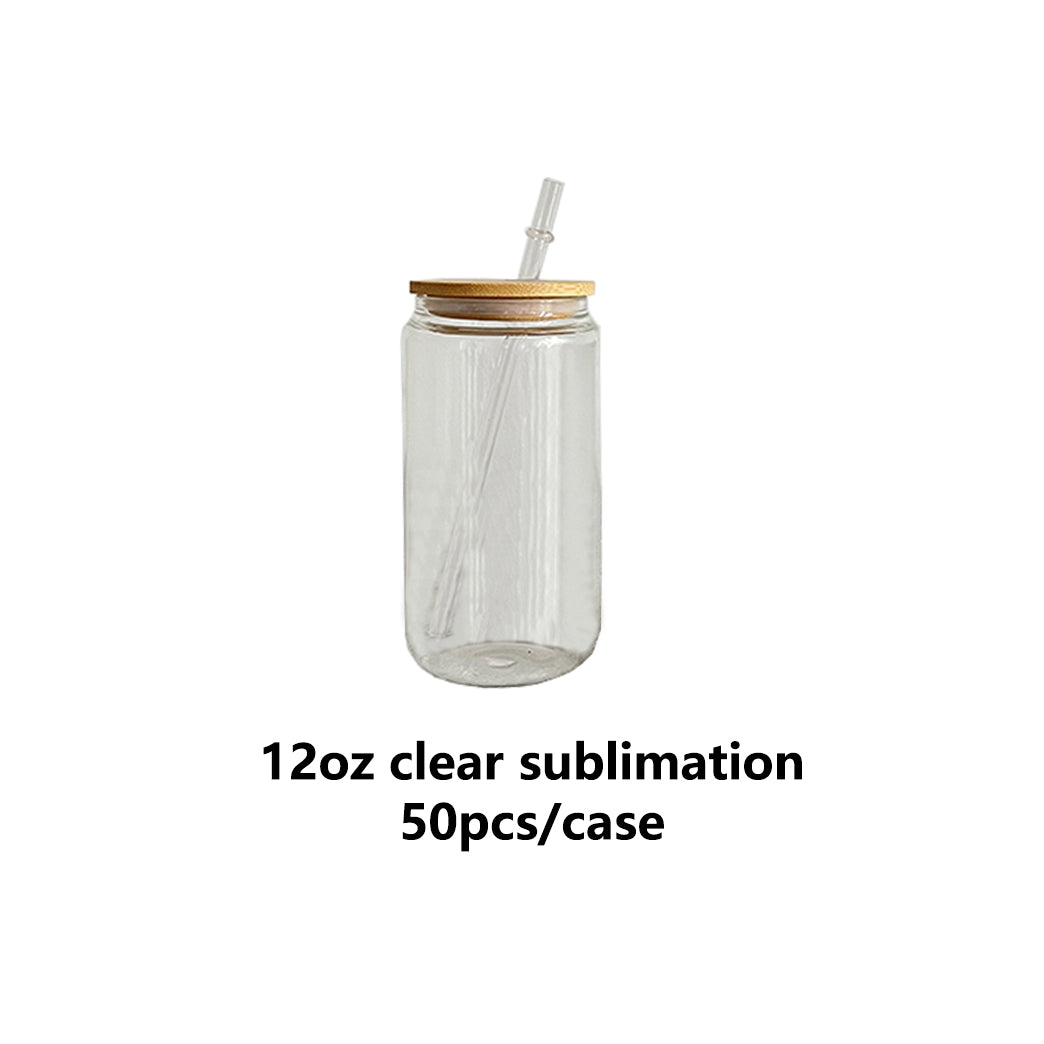 USA Warehouse 12oz 16oz 20oz Clear Sublimation Glass Cans with Bamboo Lid 25pc/case 50pc/case-USLCA