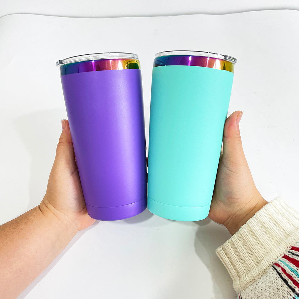 4Pack/8Pack/12Pack Yeti Power Coated 20oz Rainbow Plated Tumblers With Colorful Straws for Laser Engraving-CNLCA