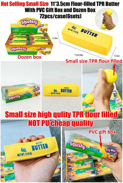 72 Pack Small Size 11cm Flour-filled TPR Yellow Butter Bar Squishy Ultra Soft Stress Relief Fidget Toy for Kids Adults with Gift Box-CNLCA