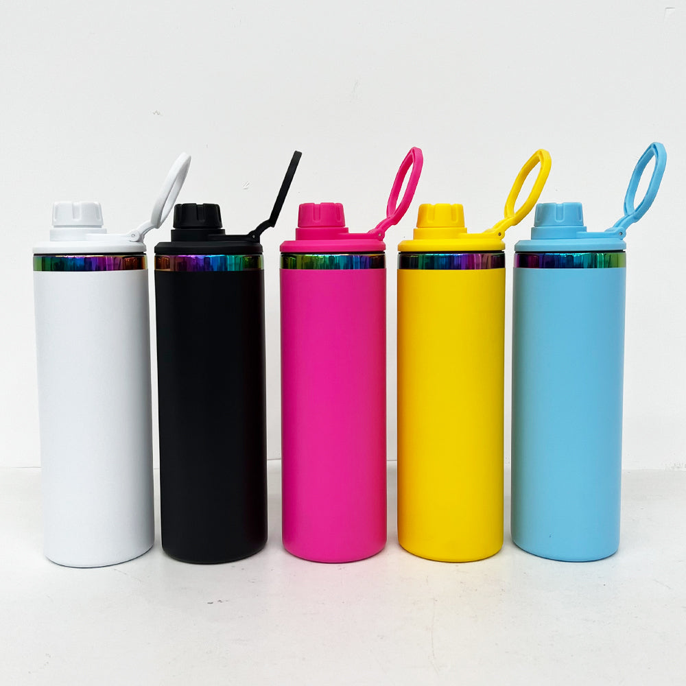 Powder Coated 20oz Rainbow Plated Underneath Sport Straight Tumbler Water Bottle with Two Lids for Laser-CNLCA