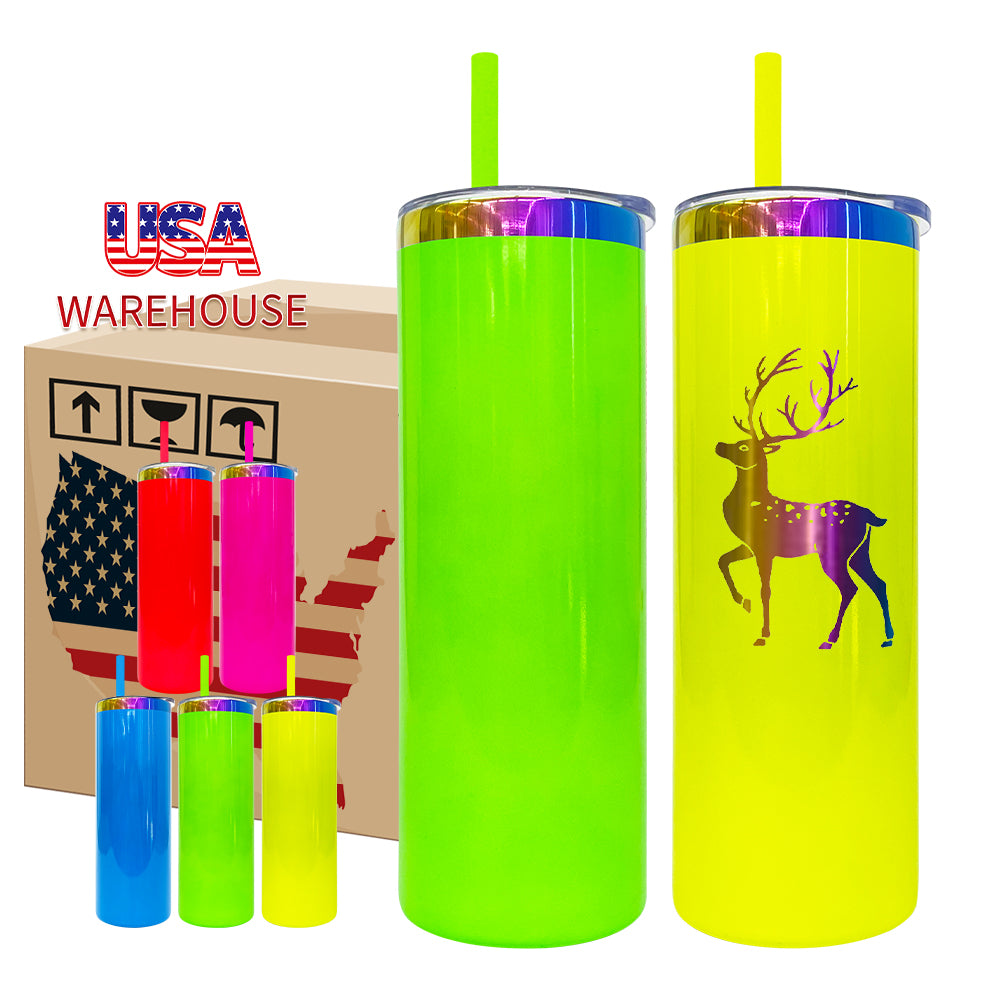 💚20oz Neon Color Rainbow Plated Underneath Straight Tumbler For Sublimation & Laser Engraving -CNLCA