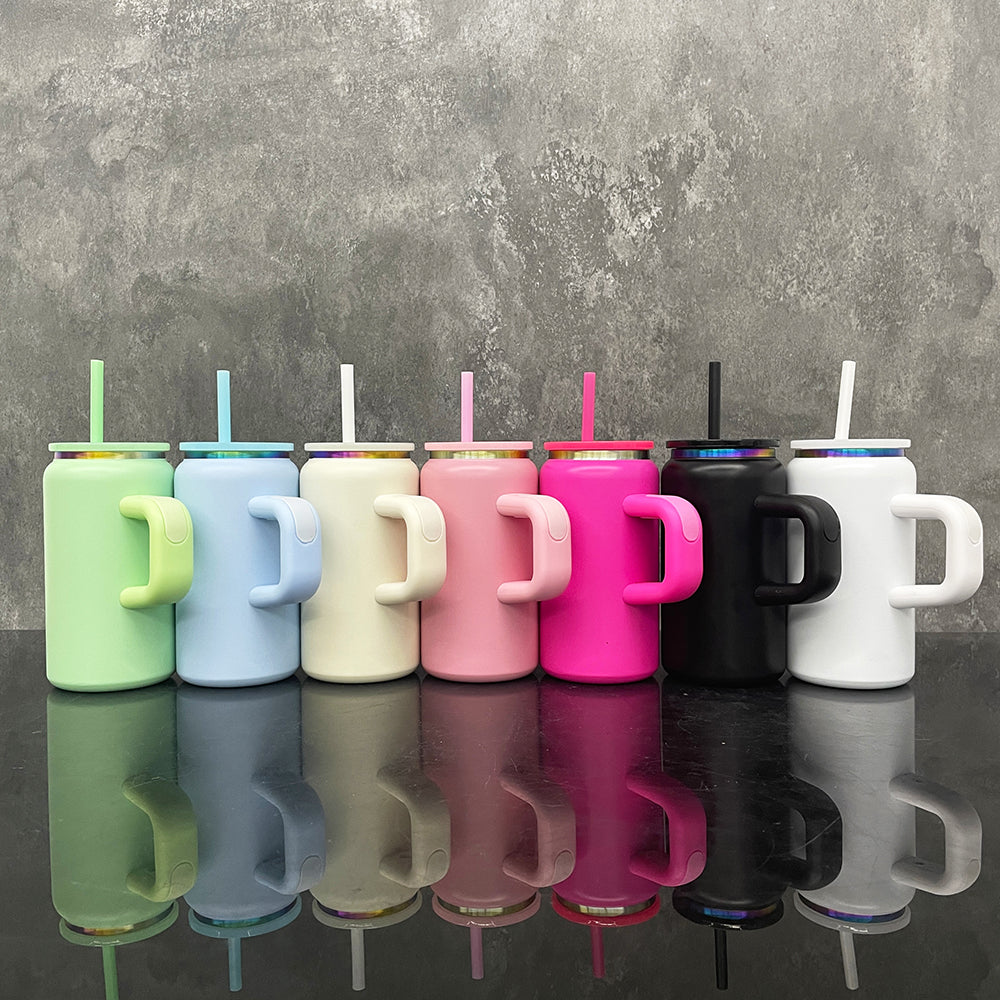 6Pack/12Pack 16oz Rainbow Plated Underneath Powder Coated Stainless Steel Metal Tumbler Cup with Handle-CNLCA