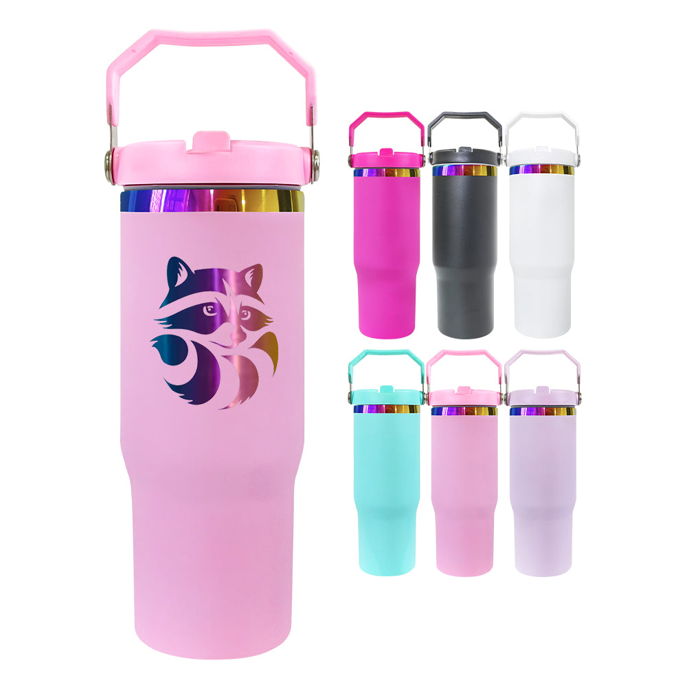 30oz Rainbow Plated Flip Straw Tumbler Water Bottle For Laser Engraving-CNLCA