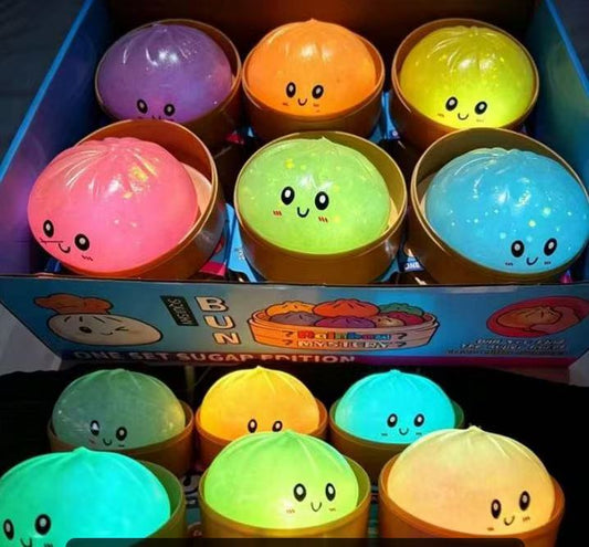 8.5cm Glowing Steamed Bun Glow in Dark Glitter Smiling Dumpling Squishy Stress Relief Fidget Toys Mystery Blind Box-CNLCA