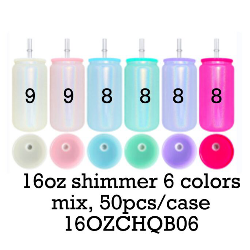 16oz Plastic Lid Shimmer Blank Sublimation Glass Can-16OZCHQB02-USLCA