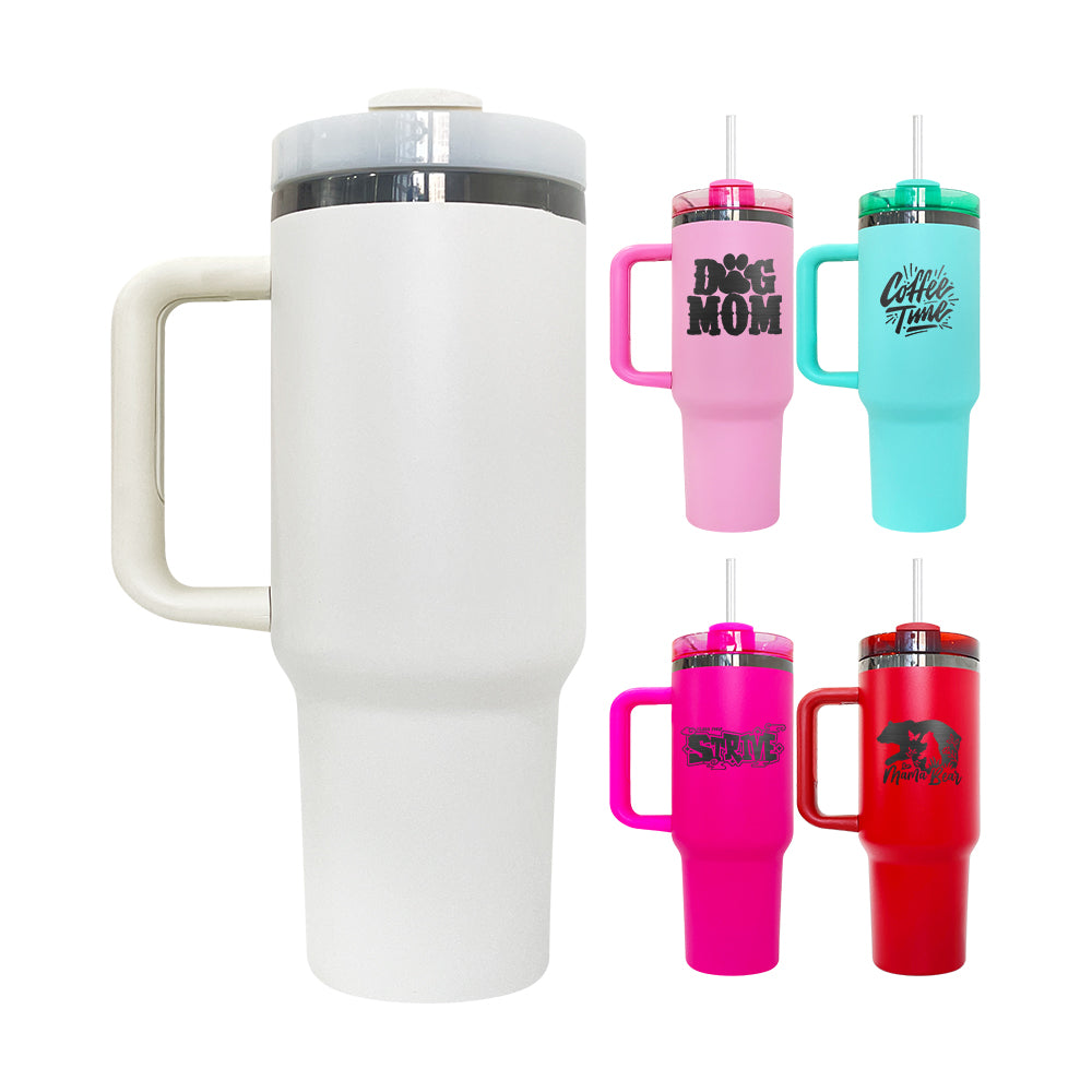 4Pack/8Pack/12Pack 40oz H2.0 Colorful Black Plated Underneath Powder Coated Tumblers Travel Mugs with Handle for Laser-CNLCA