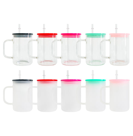 17oz Clear Frosted Blank Sublimation Glass Mugs With Colorful Plastic Lid -CNLCA