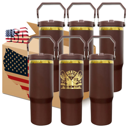 30oz Chocolate Gold Plated Underneath Flip Straw Tumbler Water Bottle For Laser Engraving-CNLCA
