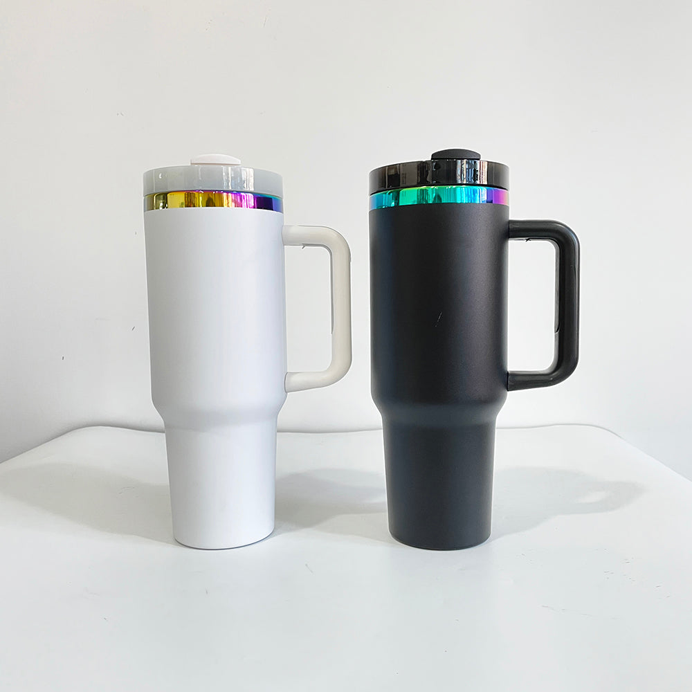 4Pack/8Pack/12Pack 40oz H2.0 Rainbow Plated Underneath Powder Coated Tumblers Travel Mugs with Handle for Laser-CNLCA