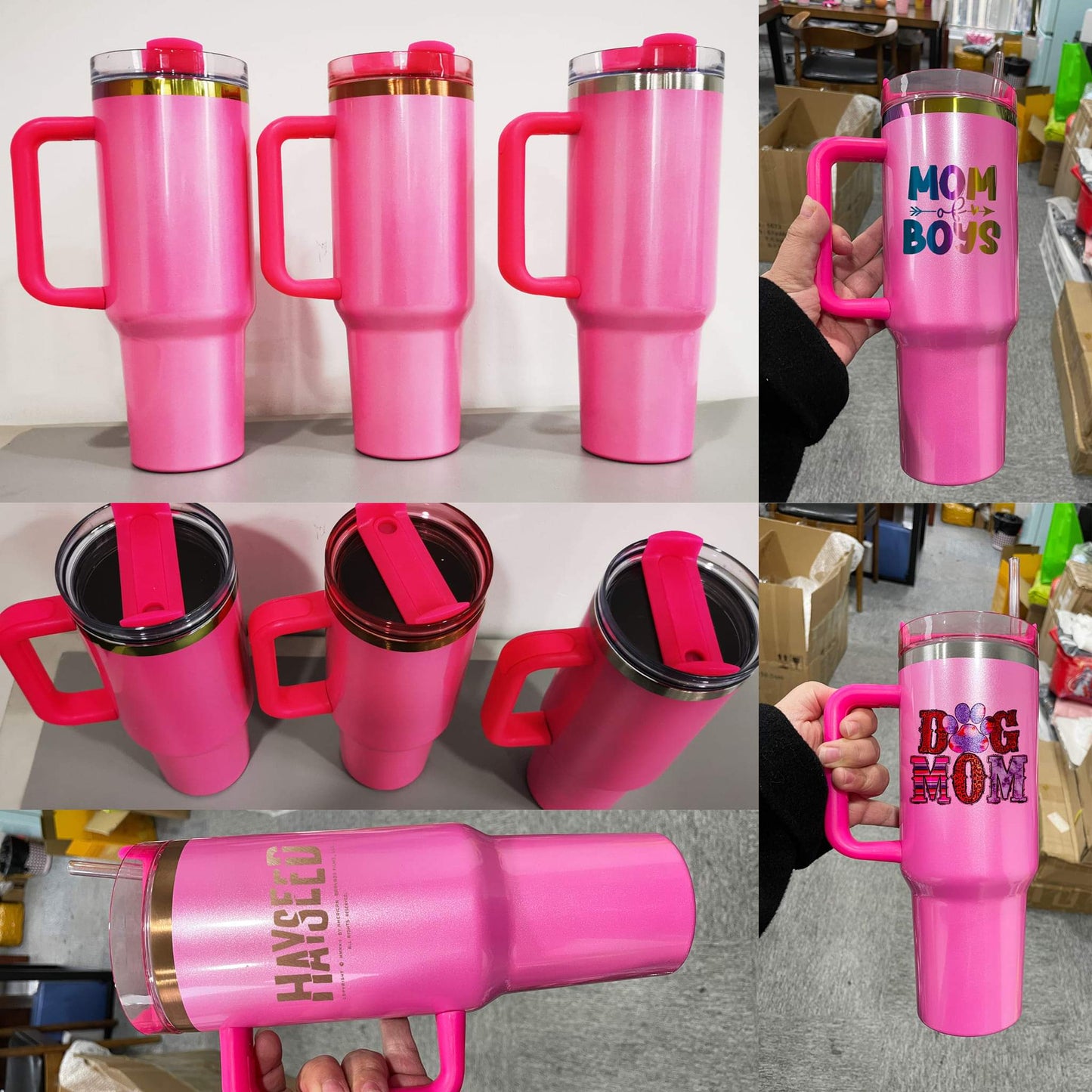 Starbucks Stanley Style 40oz H2.0 Pink Glitter Shimmer Quancher Tumblers-CNLCA