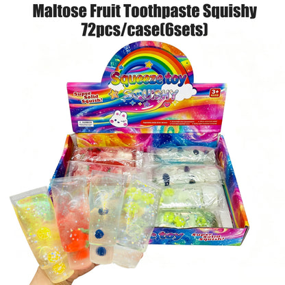 Glitter Jelly Toothpaste Tube Squishy Toy Mini Clear Tube Squeeze Fidget Toy with Star Sequins Fruit Ornaments-CNLCA