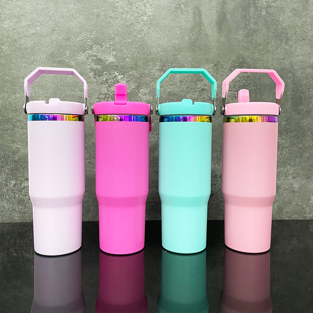 30oz Rainbow Plated Flip Straw Tumbler Water Bottle For Laser Engraving-CNLCA