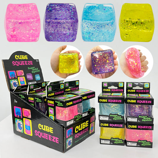 5cm Sparkly Glitter Ice Cube Squishy Toy Slow Rising Solid Squish Cube Squeeze Fidget Toys Stress Relief Sensory Hand Toy Gifts for Anxiety ADHD-CNLCA