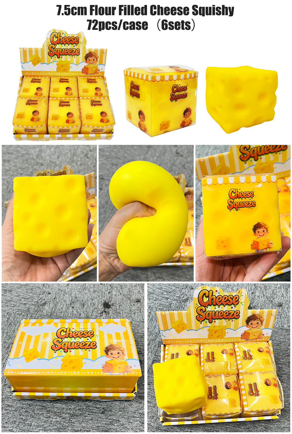 7.5cm Small Size Realistic Swiss Cheese Squish Toy Soft Anti-Anxiety Squishy Sensory Fidget Gift-CNLCA