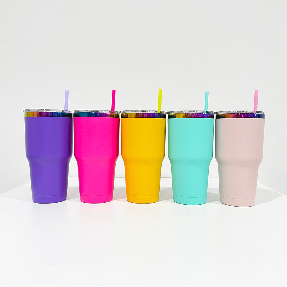 30oz Rainbow Plated Powder Coated Tumbler for Laser Engraved -CNLCA