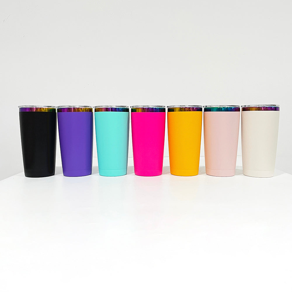 4Pack/8Pack/12Pack Yeti Power Coated 20oz Rainbow Plated Tumblers With Colorful Straws for Laser Engraving-CNLCA