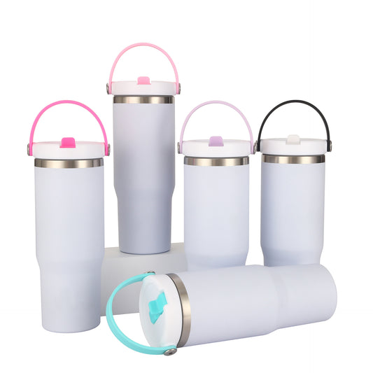 30oz White Blank Sublimation Leak Proof Flip Straw Tumbler-CNLCA