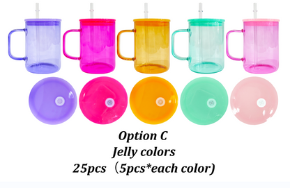 17oz Hot Chocolate Jelly Color Glass Mug With Plastic Lid -USLCA