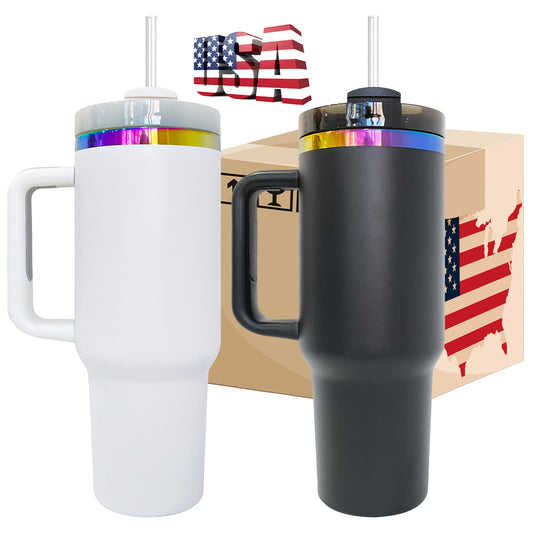 4Pack/8Pack/12Pack 40oz H2.0 Rainbow Plated Underneath Powder Coated Tumblers Travel Mugs with Handle for Laser-CNLCA