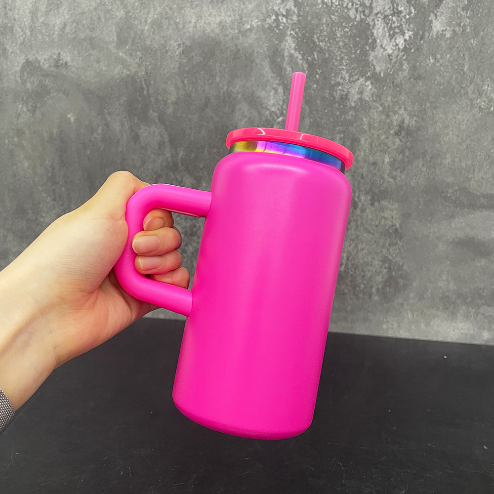 6Pack/12Pack 16oz Rainbow Plated Underneath Powder Coated Stainless Steel Metal Tumbler Cup with Handle-CNLCA