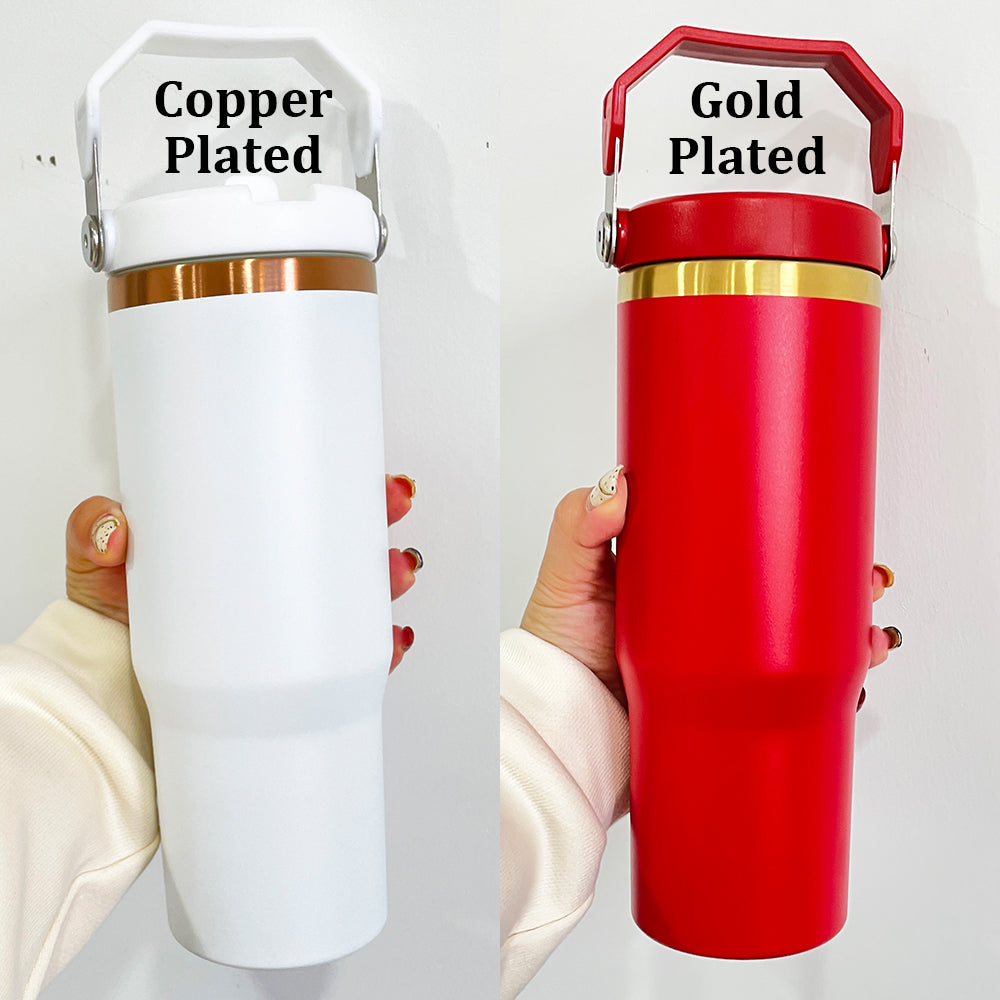 30oz Stanley Style Powder Coated Flip Straw Gold & Copper Plated Tumblers For Laser Engraved-CNLCA