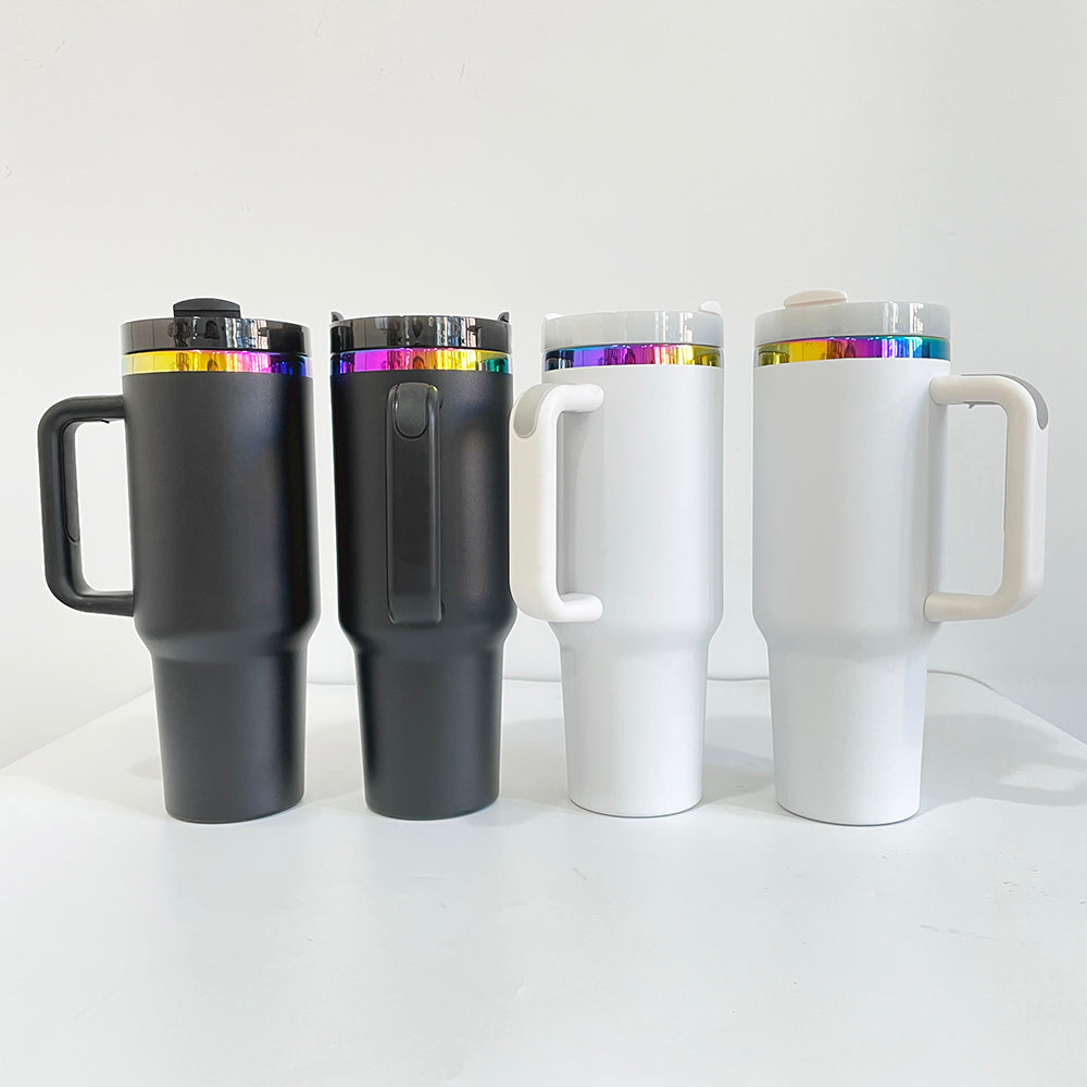 4Pack/8Pack/12Pack 40oz H2.0 Rainbow Plated Underneath Powder Coated Tumblers Travel Mugs with Handle for Laser-CNLCA