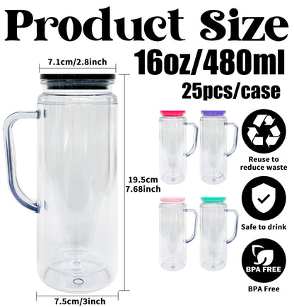 12oz Inner 16oz Outer Double Wall Snow Globe Plastic Acrylic Cup Tumbler with Handle Pre Drilled Hole and Plug-CNLCA