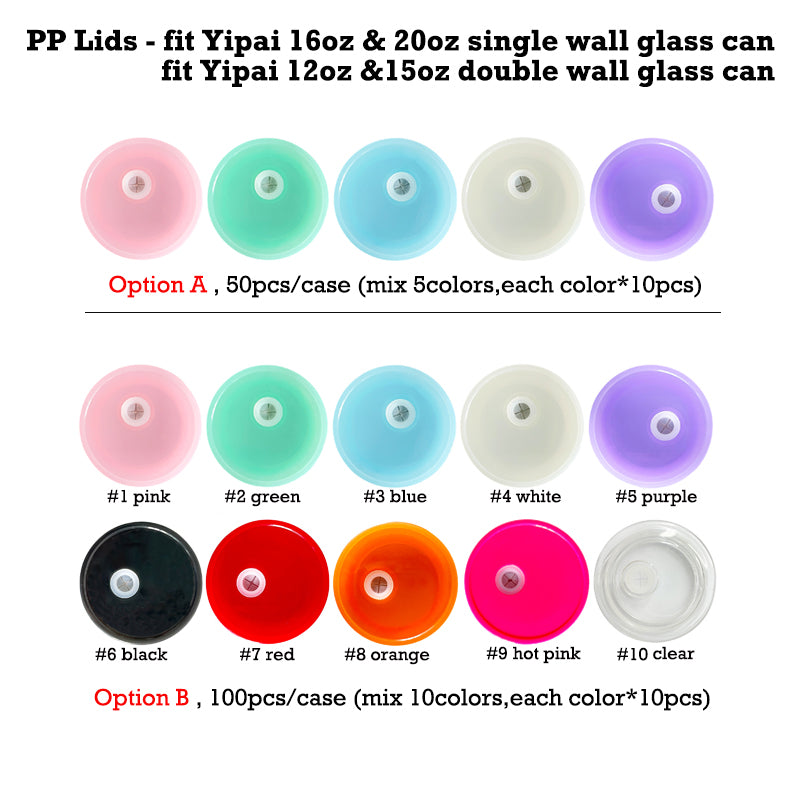 Multicolour Glass Can Plastic Acrylic Lids Sold By Case -USLCA