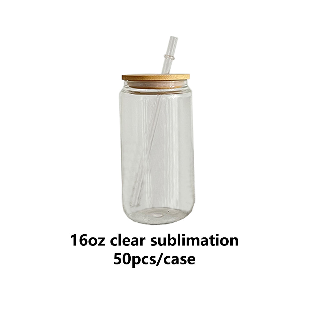 USA Warehouse 12oz 16oz 20oz Clear Sublimation Glass Cans with Bamboo Lid 25pc/case 50pc/case-USLCA