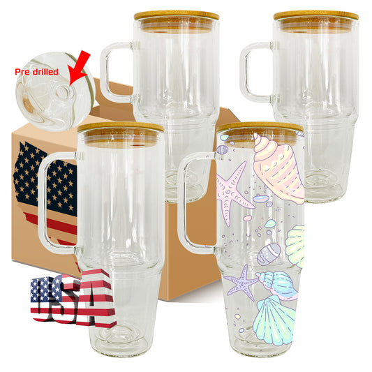 32oz 40oz Clear Double Wall Pre Drilled Snow Globe Glass Tumbler Cup Mug with Handle-CNLCA