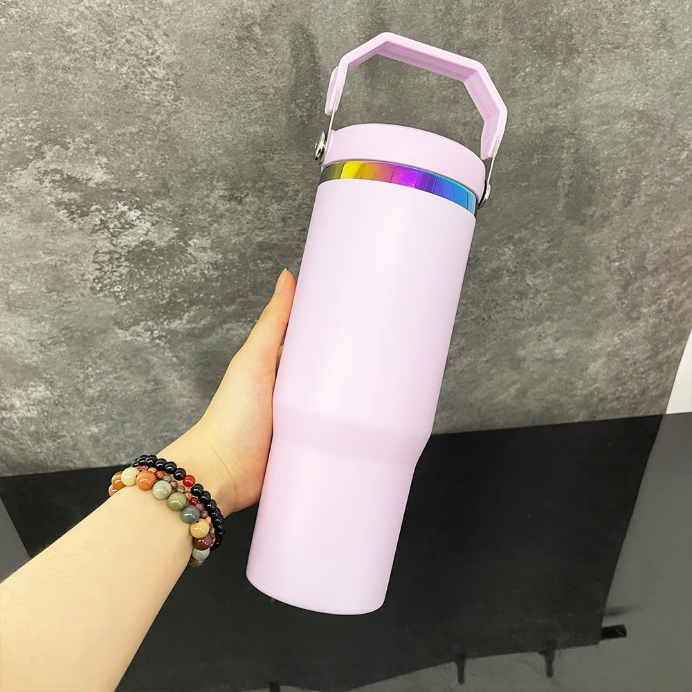 30oz Rainbow Plated Flip Straw Tumbler Water Bottle For Laser Engraving-CNLCA