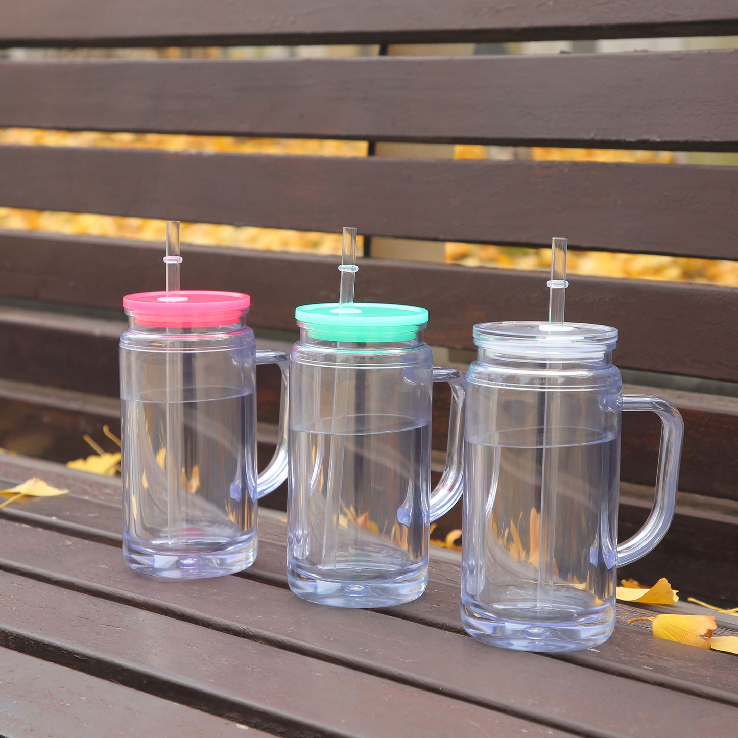 12oz Inner 16oz Outer Double Wall Snow Globe Plastic Acrylic Cup Tumbler with Handle Pre Drilled Hole and Plug-CNLCA