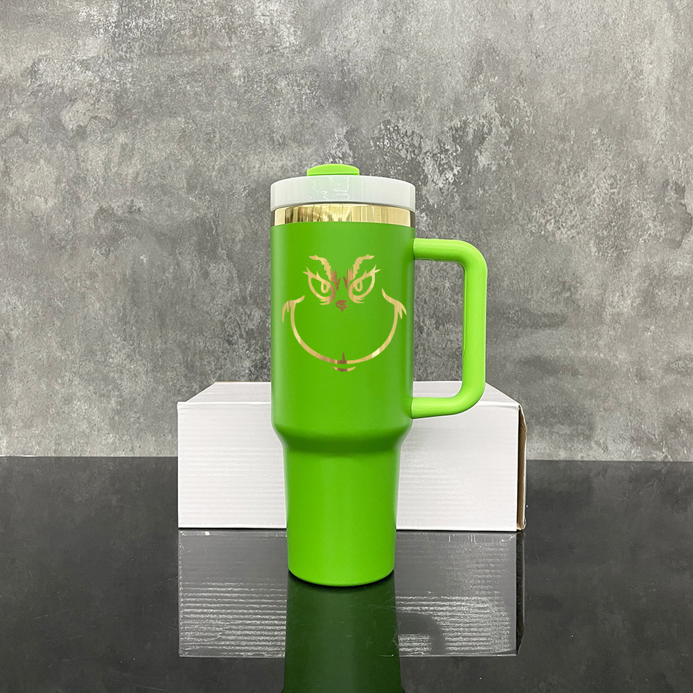 40oz Grinch Design Gold Underneath Powder Coated Green Color Quencher Tumblers For Laser Engrave -CNLCA