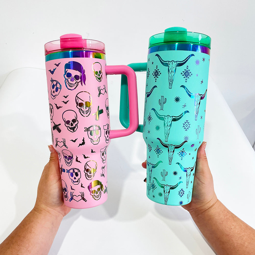 4Pack/8Pack/12Pack 40oz H2.0 Colorful Rainbow Plated Underneath Powder Coated Tumblers Travel Mugs with Handle for Laser-CNLCA