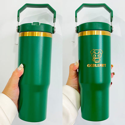 30oz Stanley Style Powder Coated Flip Straw Gold & Copper Plated Tumblers For Laser Engraved-CNLCA