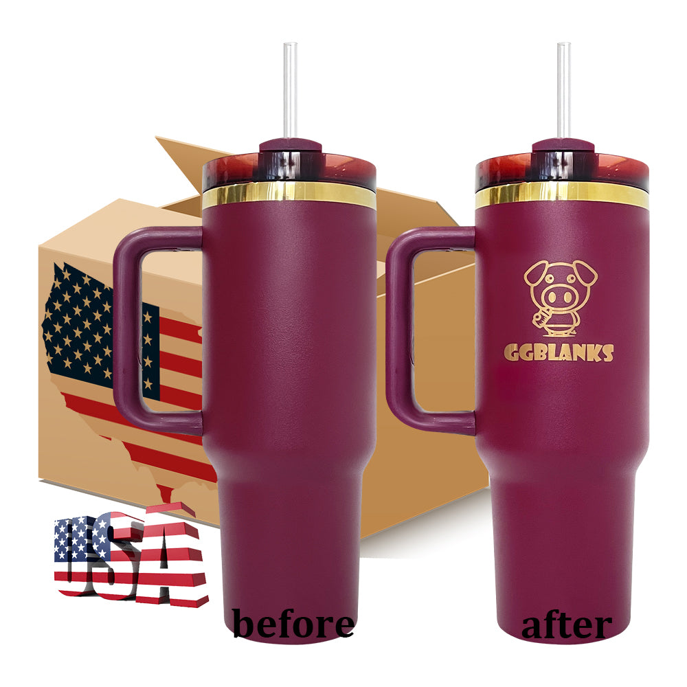 40oz H2.0 Wine Red Color Powder Coated Gold Plated Underneath Tumbler For Laser Engraved-CNLCA