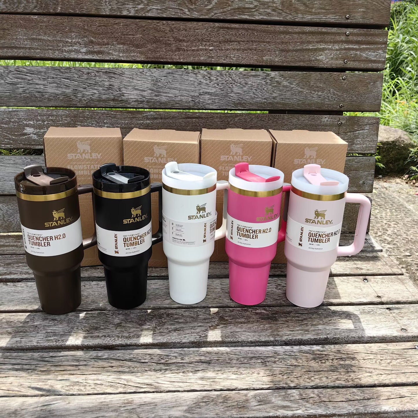 40oz Gold Plated Chocolate Black White Pink Stainess Steel Stanley Style Quencher Tumbler-CNLCA