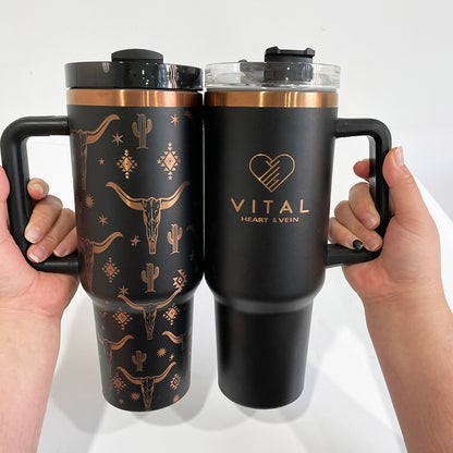 40oz H2.0 Stanley Style Magnolia Copper Plated Quencher Tumbler For Laser Engraving-USLCA