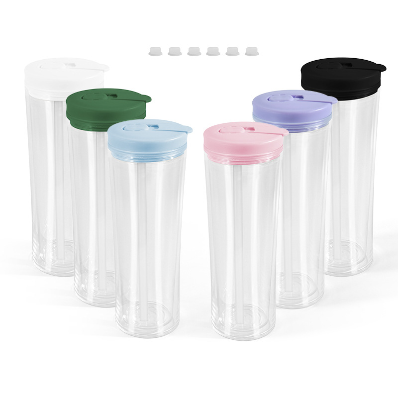 20oz Curved Flip Straw Double Wall Snow Globe Plastic Water Bottle-CNLCA