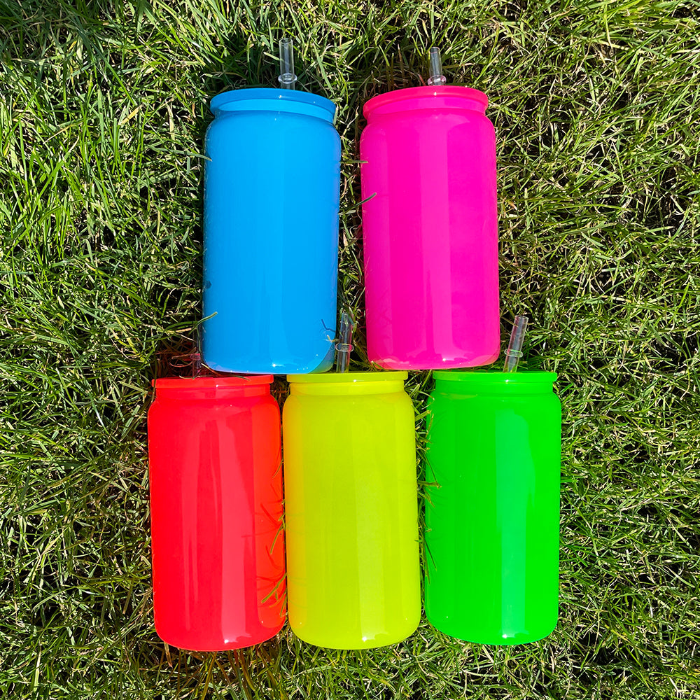 16oz Neon Colored Glass Can For Sublimation &UV DTF wraps-CNLCA